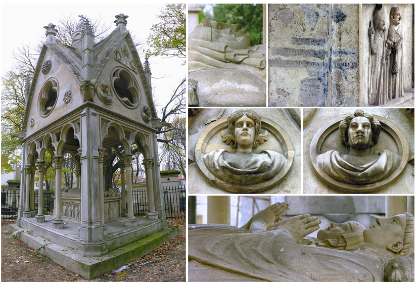 Composite image of various aspects of the tomb of Abélard et Héloïse Photographer: Patrick T. Power, photographed on 19 November 2005