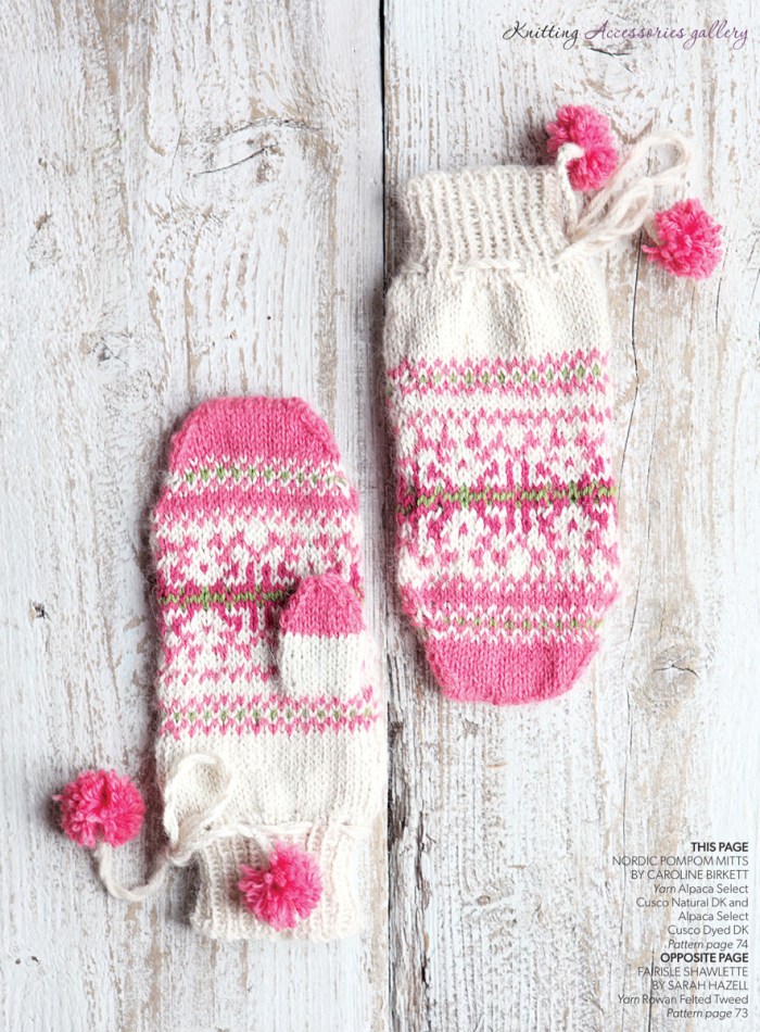 Nordic Pompom Mitts by Caroline Birkett