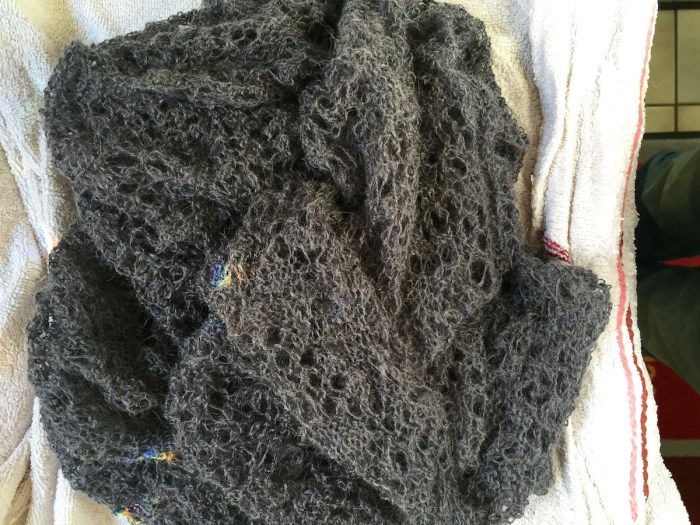 Spiderweb Lace Scarf after soaking